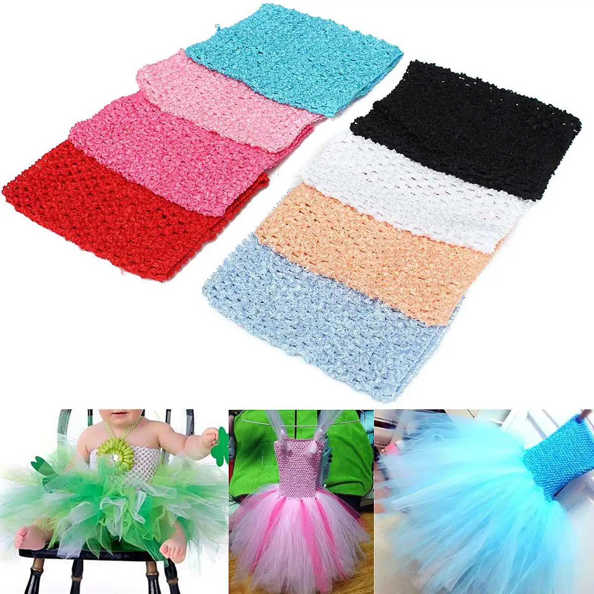 

6 / 9 / 12 Elastic Waistband Crochet Tube Top Elastic Waistband Headband Hairband Comfortable Girls Tutu Supplies