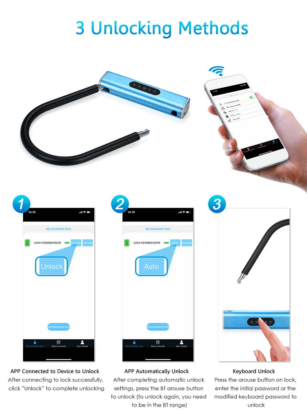 Bike U Lock Anti-theft Smart Keyless APP / Keyboard Password Unlock Padlock for Bicycles Motorcycle Lock Glass Door Lock