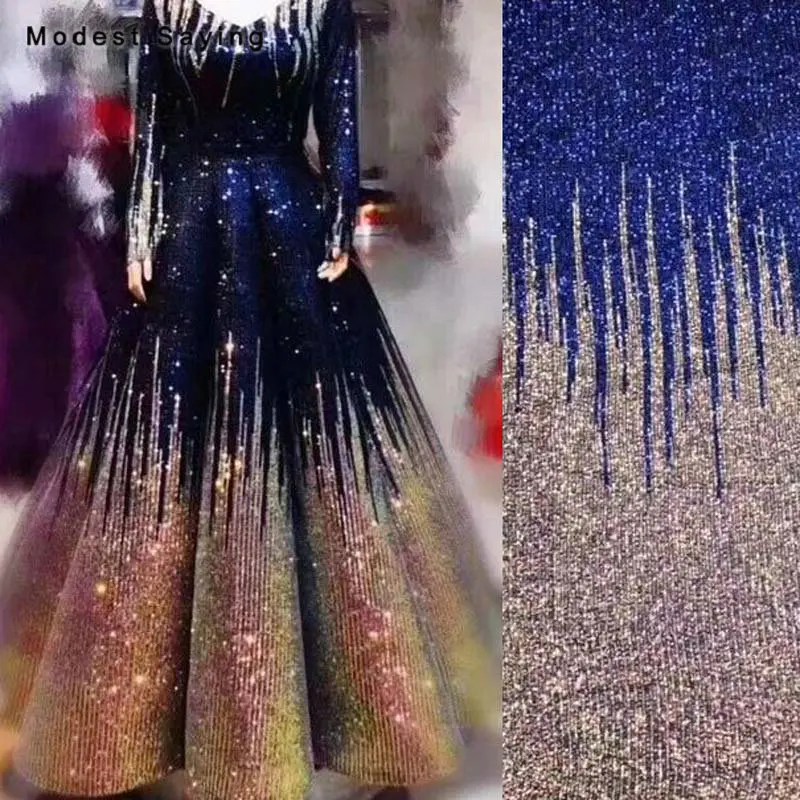 5 ярдов ярко синяя блестящая ткань с градиентом для вечерних свадебных