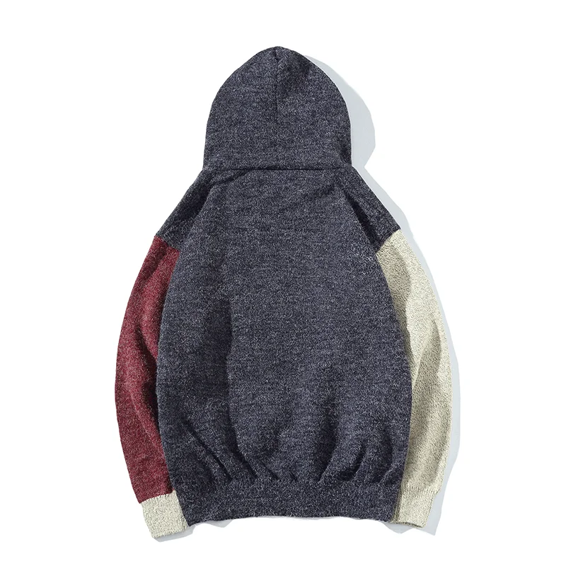 2019 New Autumn Western Street Stylish Pullovers Men's Color Patchwork Hooded Sweaters Kintted Casual Fashion Male Outerwear