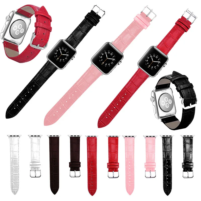 

Crocodile leather strap for 1/2/3/4 generation Apple Watch 38-44mm universal smooth stainless steel leather wrist strap