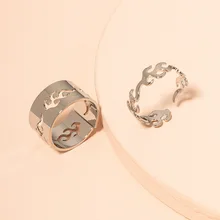 2 Pcs/set of Korean Flame Rings for Women Simple Fashion Open Ring Set Vintage Moire Ring Couple Rings Accessories Jewelry