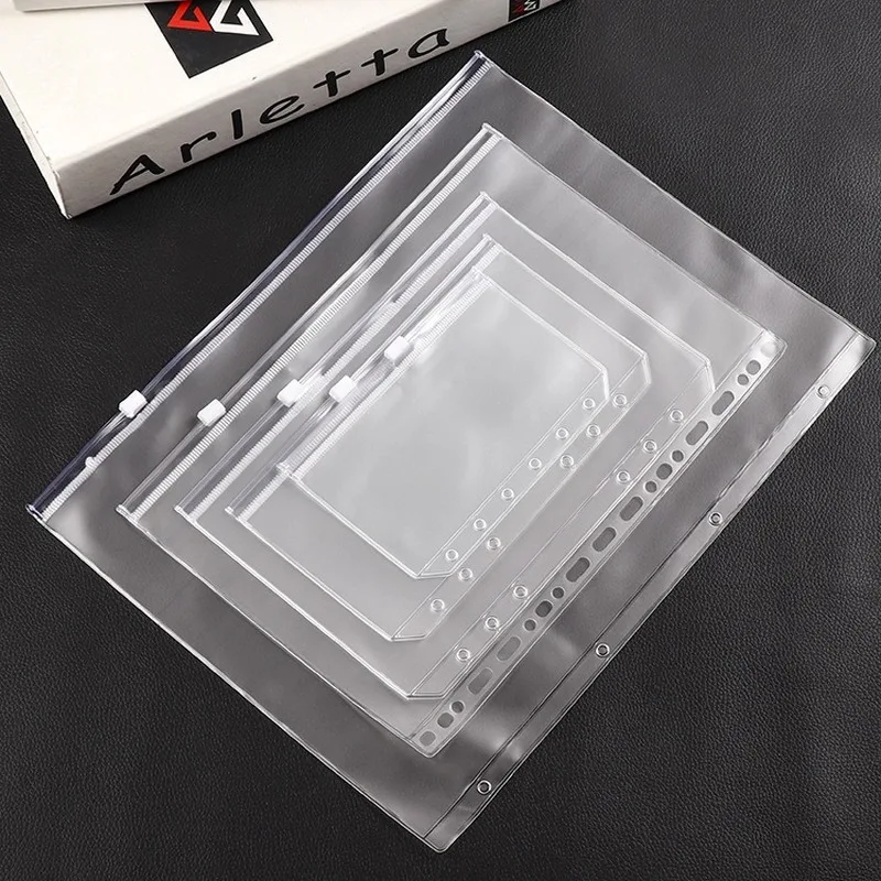 

5PCS PVC Zipper Bag Loose-Leaf Book Storage Bag A5 A 6A7 B5 A4 DIY Business Card Bag Account Book File Storage Book Accessories