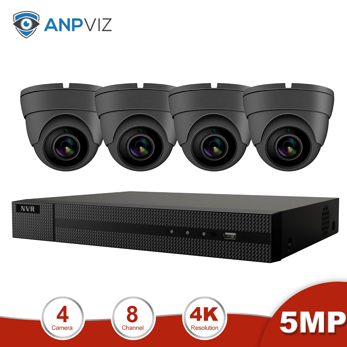 4 Gray Cams Kit Anpviz 8CH 4K NVR 5MP белый/серый POE Комплект ip-камеры ONVIF домашние/наружные системы безопасности комплекты CCTV видеонаблюдения Комплекты NVR - Цвет: 4 Gray Cams Kit