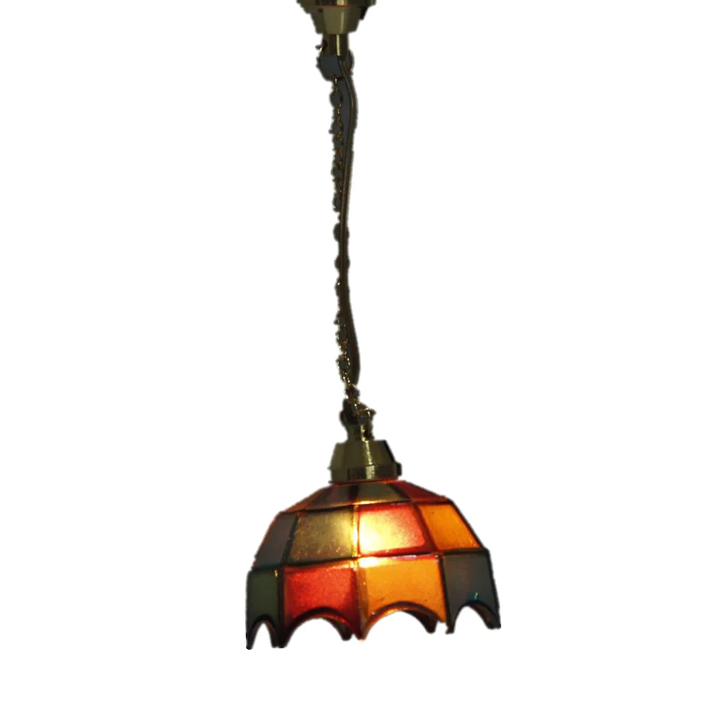 Dolls House Miniature Vintage MULTI-COLOR SHADE Hanging Lamp Ceiling Light 12V