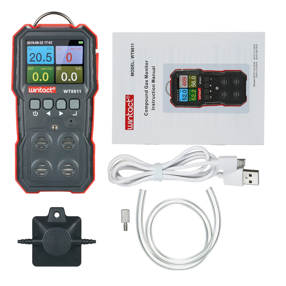 

wintact Industrial Digital Handheld 4 in 1 Gas Carbon Monoxide Detector Oxygen Combustible Gas H2S Tester