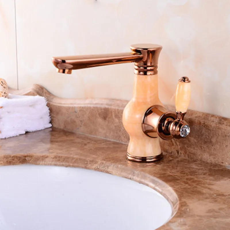 

European Jade Faucet Golden Facebasin Cold and Hot Water Faucet Washbasin Retro-revolving Faucet Single-hole Faucet