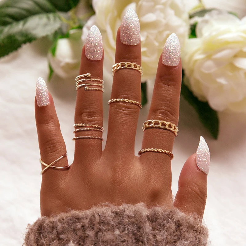 Tocona, 8 unids/set nudillo anillos para articulaciones Conjunto para las mujeres cruzado hueco Geonetric de moda abierto anillos de boda кольца 9927