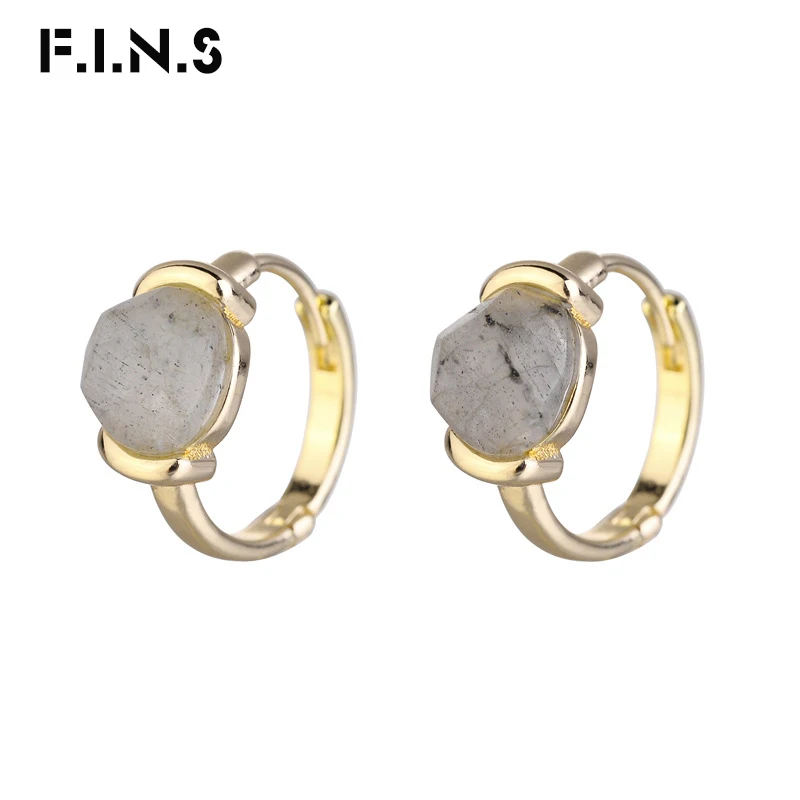 F. I. N. S, двухцветные простые серьги, модное ювелирное изделие, два цвета, медный натуральный камень, лабрадорит, маленькие обручи, серьги для женщин