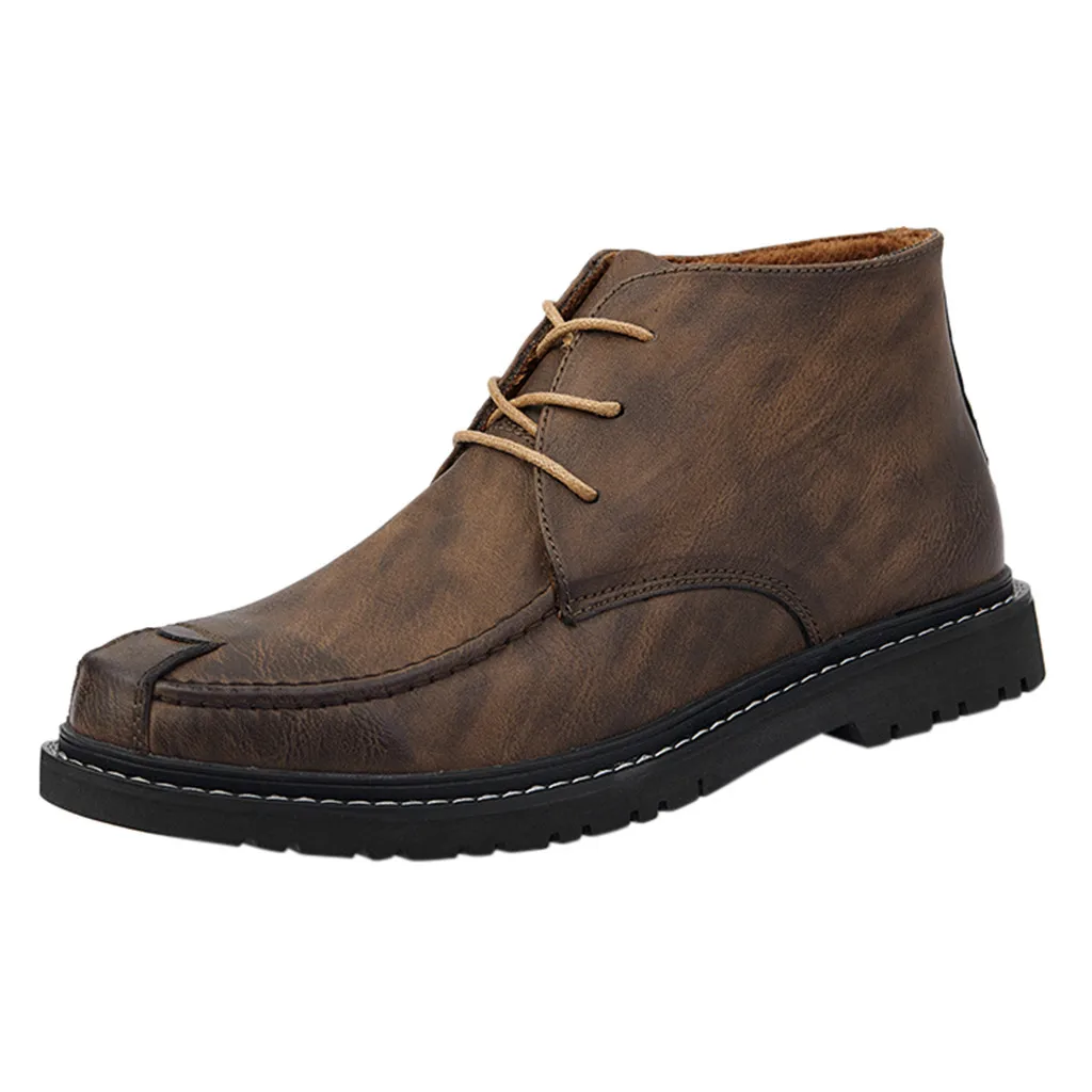 Обувь новые модные мужские ботинки zapatos de hombre, мужская кожаная повседневная обувь на плоской подошве с круглым носком Нескользящие ботильоны на шнуровке на низком каблуке