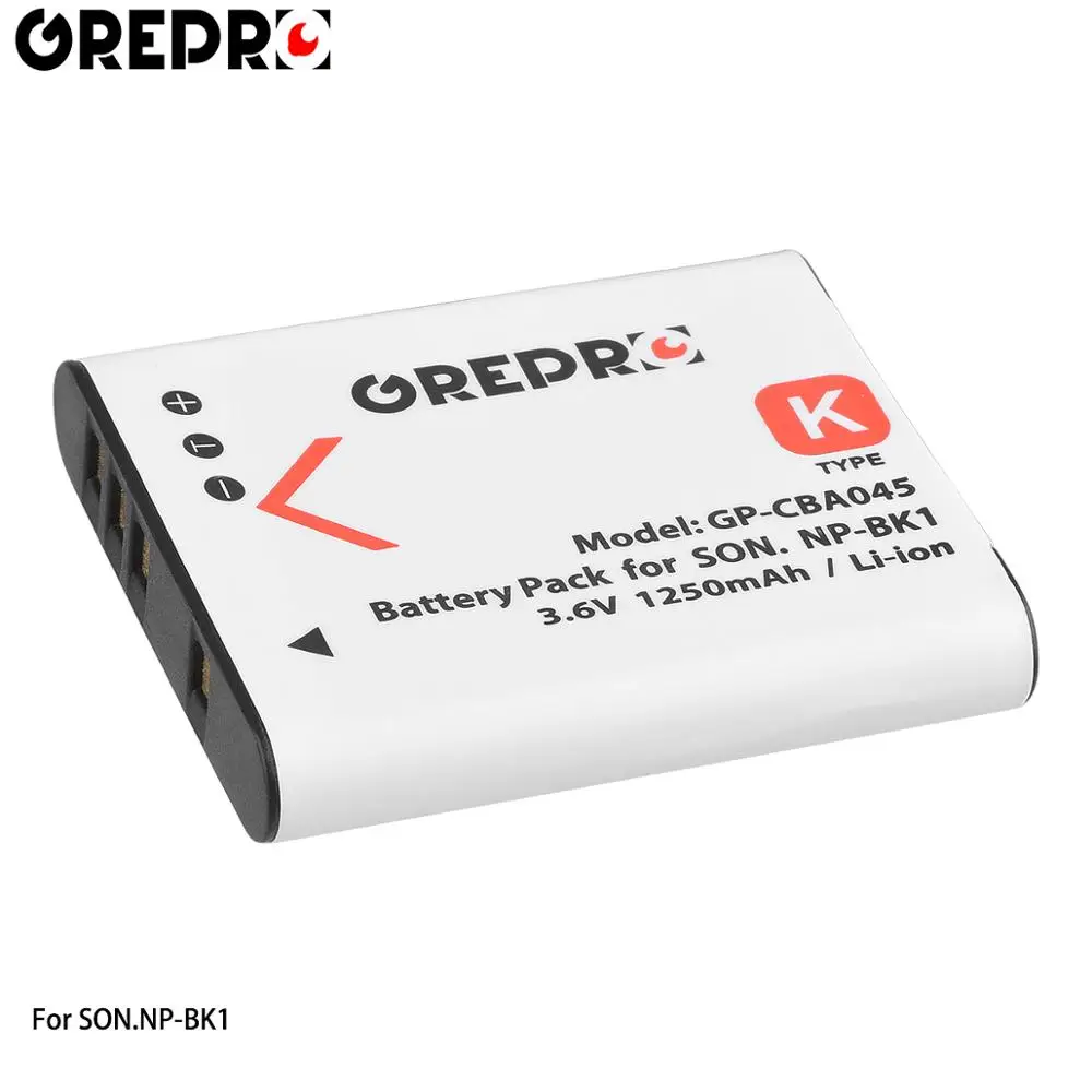 GREPRO для sony NP-BK1 NP BK1 1250 мА/ч, Перезаряжаемые Камера Батарея для sony W190 W370 W180 S750 S780 S950 S980 DSC-S950 MHS-PM1 - Цвет: 1 battery