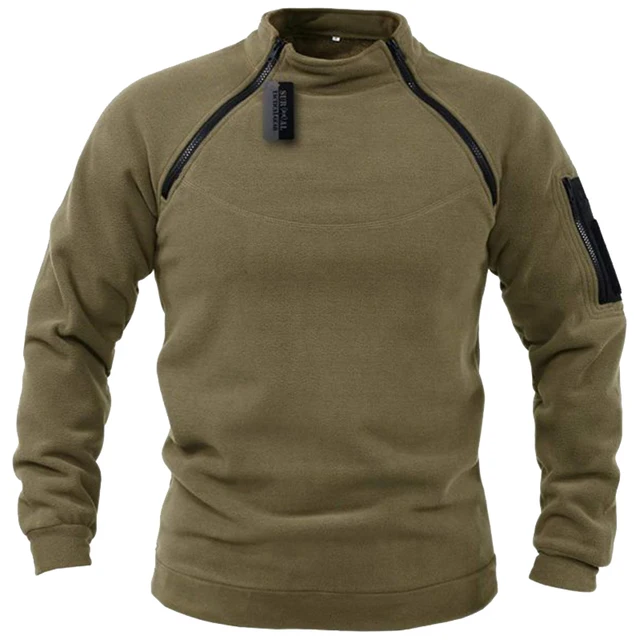 US Men's Tactical Outdoor Jacket Hunting Clothes Warm Zippers Fleece Pullover Man Windproof Spring Winter Coat Thermal Underwear ArmyGreen