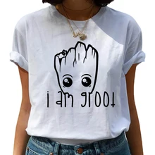 Новые детские футболки Harajuku Kawaii для женщин I Am Groot Ullzang забавная футболка с героями мультфильмов 90s гранж футболка модные футболки для женщин