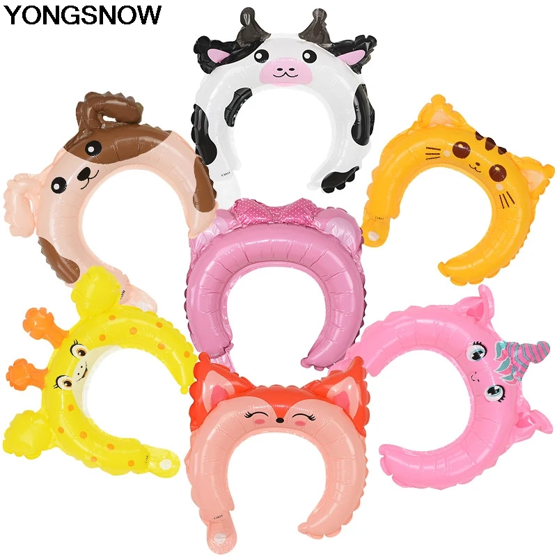 5/10Pcs Cute Animal Cow Rabbit Unicorn Elk Fox Cat Foil Headband Balloon Baby Shower Happy Birthday Festival Event Party Decor