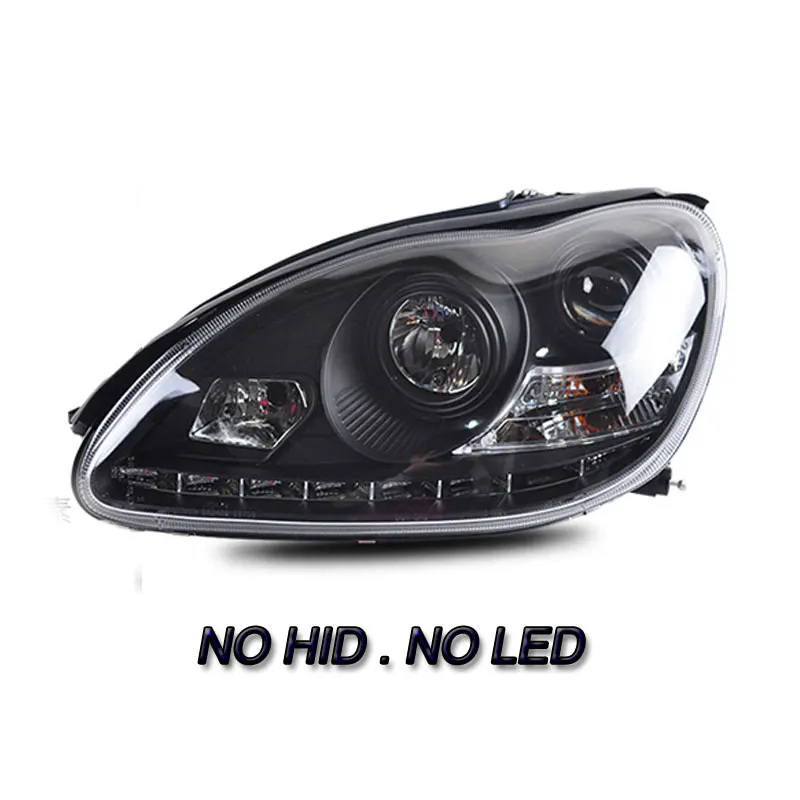Автомобильный Стильный чехол для фары для Mercedes Benz W220 S280 S320 S500 S600, светодиодный фонарь DRL, Биксеноновая линза, HID Double - Цвет: No HID No LED