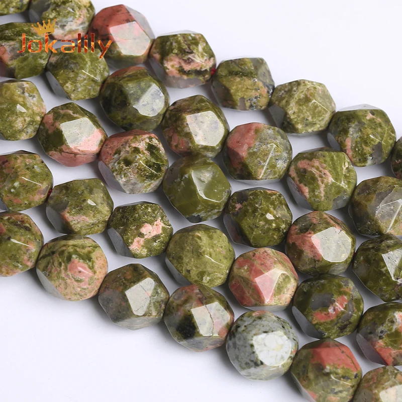 

Natural Faceted Green Unakite Stone Beads Loose Spacer Beads For Jewelry Making Needlework DIY Bracelet Wholesale Jewelry
