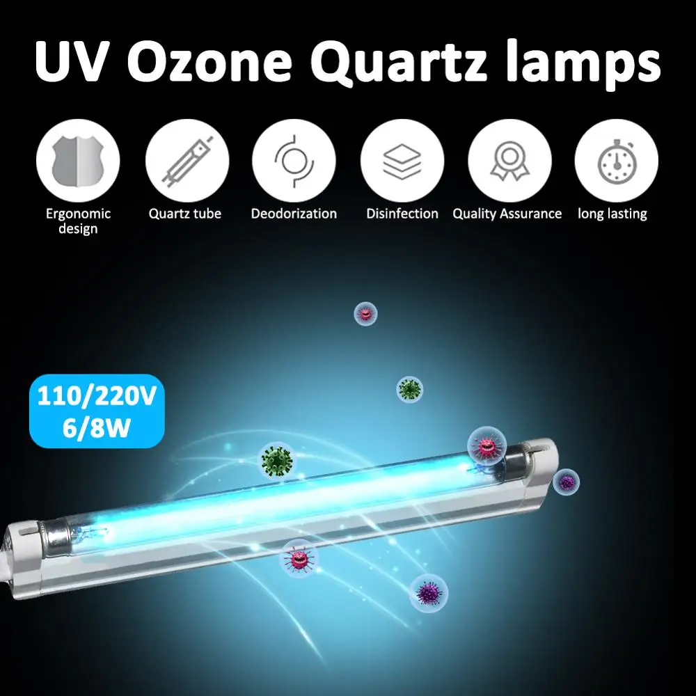 

110v/220v 6W/8W Ultraviolet Germicidal Light T5 Tube With Fixture UVC Disinfection Kill Dust Mite UV Quartz Lamp For Hospital Be