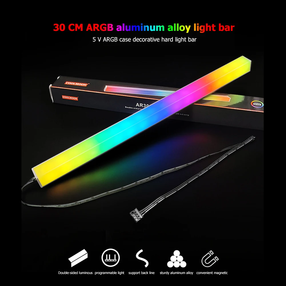 Coolmoon-RGB LED 스트립, 5V 3 핀 ARGB, 컴퓨터 케이스 라이트 바, 알루미늄 합금, 마그네틱 소형 4 핀 라이트 스트립, PC 케이스용
