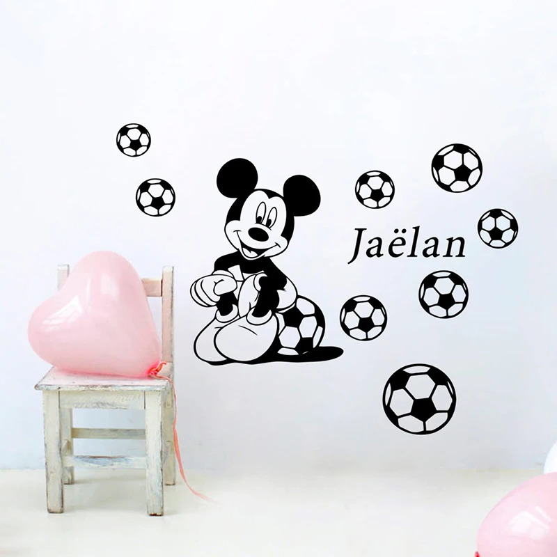 Disney Cartoon Mickey Mouse With Football Vinyl Wall Stickers Home Decoration Decals For Kids Bedroom Removable Art Wallpaper