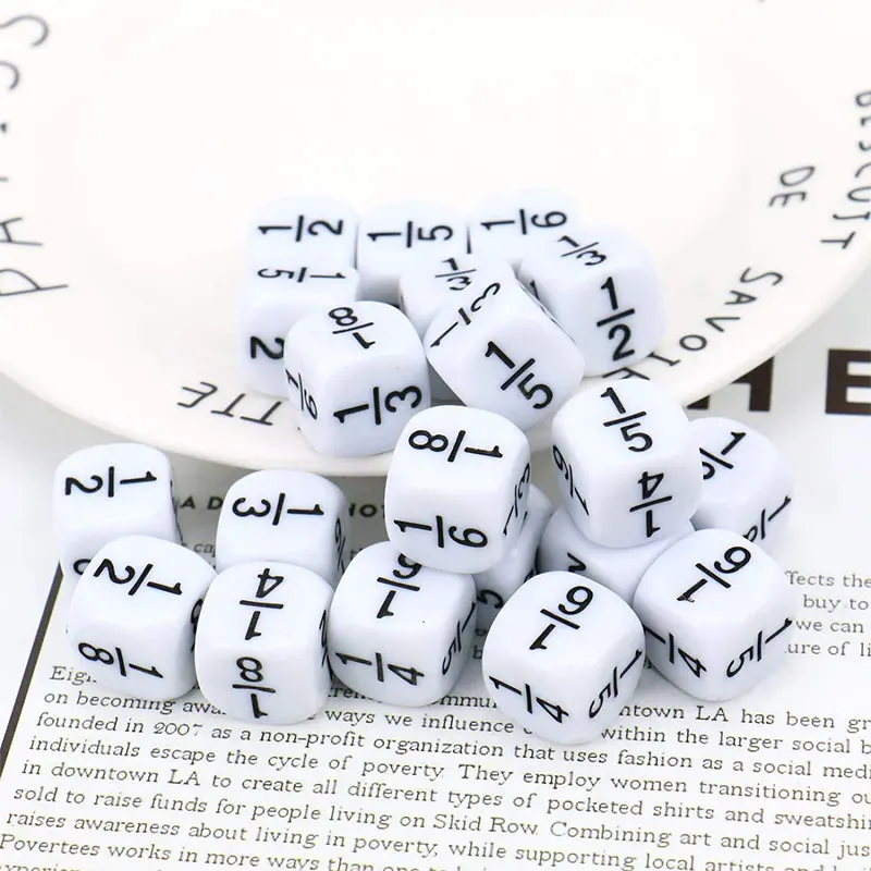 10 Pcs/set Fraction Dice White 16*16mm Fractional Number Dices Montessori Educational Kids Math Toys for Children Games Toys 5