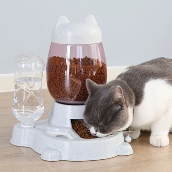 

Cat Water Feeding Pet Feeder Double Bowl Dog Drinking Water Bottle Kitten Slow Food Container Supplies