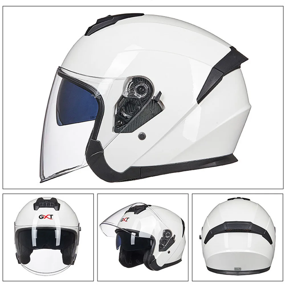 GXT мотоциклетный шлем для мужчин и женщин, полулицевой Мото шлем, летний скутер, мотоциклетный шлем с двойными линзами со съемным линнером - Цвет: 703-White