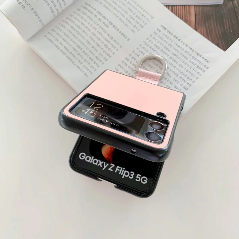 Fashion Skin Solid Color Ring Case For Samsung Galaxy Z Flip 3 5G 
Shockproof Ring Holder Hybrid Skin Phone Case Cover Coque case for samsung z flip 3