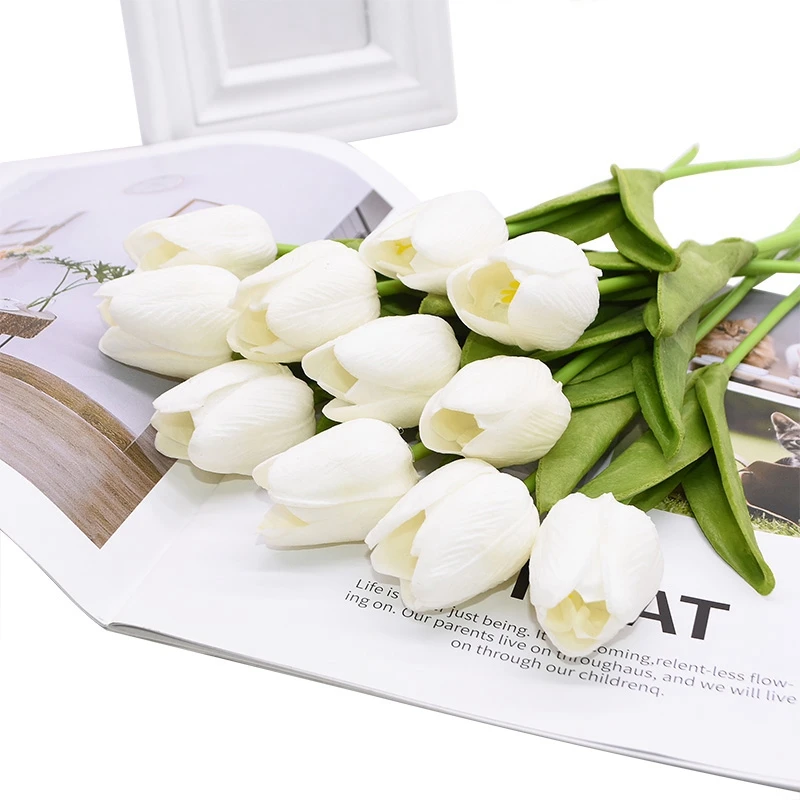 Professional15 Piece Beauty Press Flower Tulip Flower Artificial Bouquet Fake Flower Bridal Bouquet Decoration Flower Wedding Wh