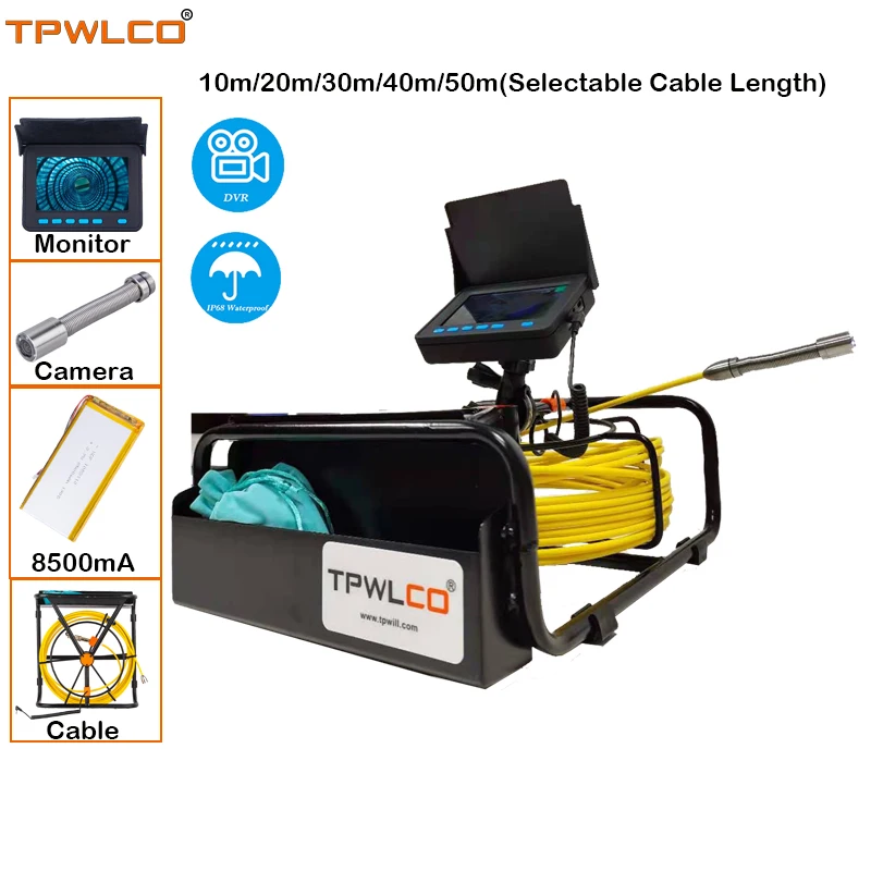 

16GB SD Card With DVR Function 4.3" LCD Display Endoscope Security Drain Inspection Camera System 10-50m Cable 17mm Pipe Camera