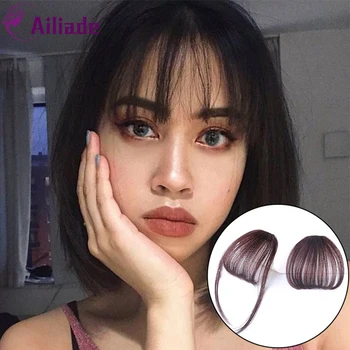 

AILIADE Brown Black Short Front Bangs Clip in Bang Fringe Hair Extensions Straight Synthetic Natural Frivolous Fake Hairpiece