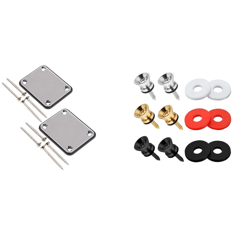 2X Guitar Metal Neck Plates With Plastic Mat &amp 3Pair Strap Buttons End Pins And 3 Pair Rubber Blocks | Спорт и развлечения