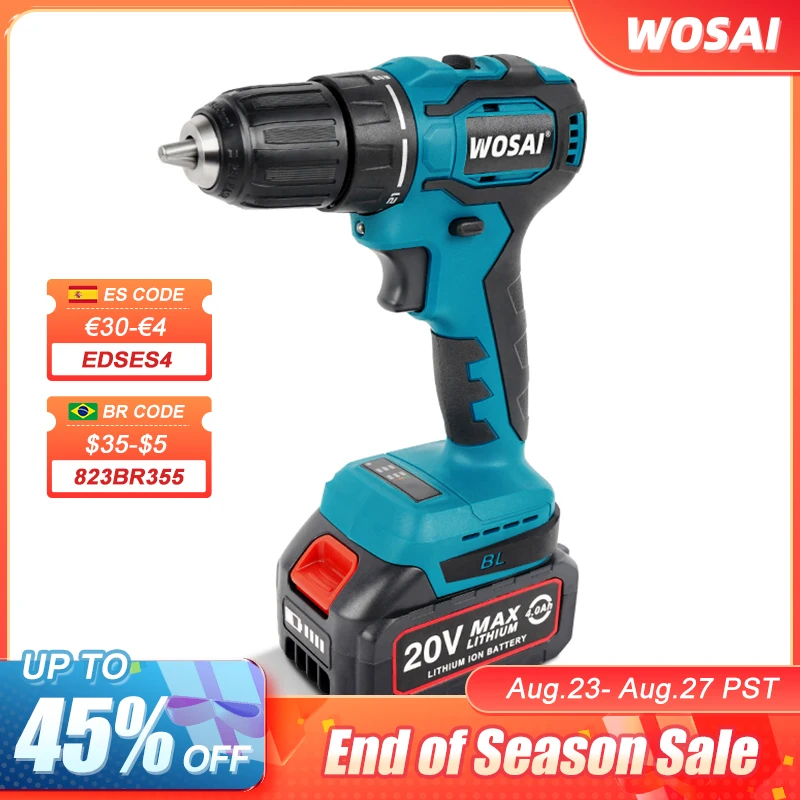 Photo Product WOSAI 20V Brushless Electric Drill 21+1 Torque 50NM Cordless Screwdriver Li-ion Battery Electric Power Screwdriver Drill