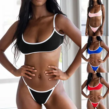 

#Z2 Sexy Swimsuit Women Bikini 2020 Solid Color Push Up Swimwear Women Brazilian Bikini Set Beach Bathing Suit Micro Biquini