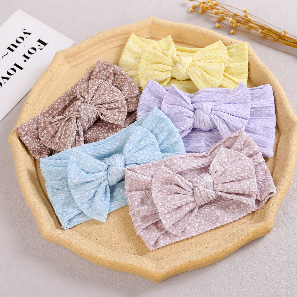 20pc/lot New Floral Prints Nylon Baby Turban,Ribbed Cable Knit Bows Nylon Headband Kids Girls Headwear Flower Nylon Head wraps for beyer t1 2nd 3rd generation t5 amiro balanced headphone cable 4 core xlr head