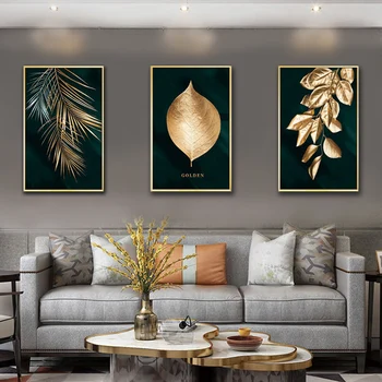 

Modern Abstract Nordic Decoration Wall Art Canvas Painting Golden Plant Leaves Picture Wall poster Home Decor For Living Room