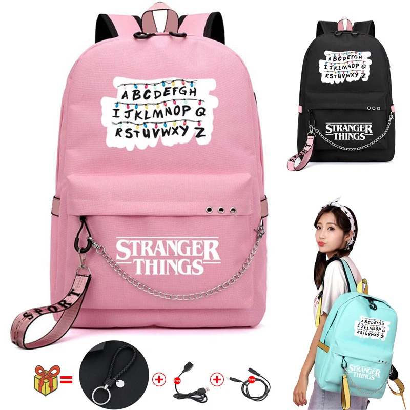 Новинка Холщовый Рюкзак Stranger Things с usb зарядкой Женский студенческий рюкзак