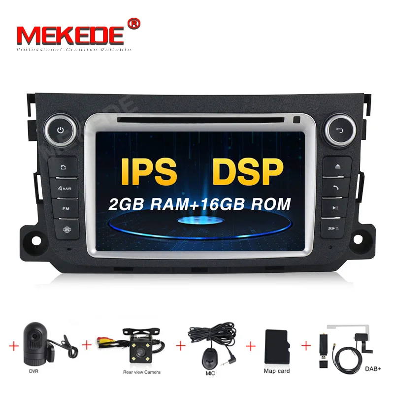 MEKEDE ips DSP Android 9,0 автомобильный dvd-плеер gps навигация для Mercedes/Benz Smart Fortwo 2011 2012 2013 с радио WiFi BT - Цвет: 16G Camera DVR DAB