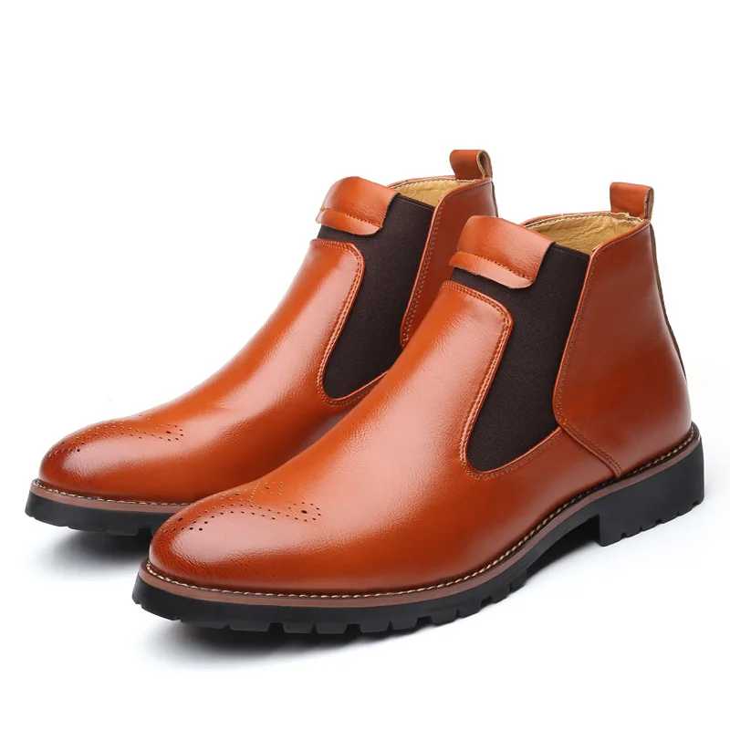 Высококачественная зимняя обувь для отдыха в стиле Челси; модная мужская обувь из натуральной кожи; большие размеры; мужские повседневные дышащие ботинки с плоской подошвой