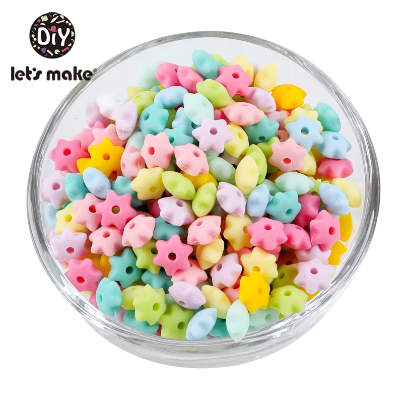 

Let'S Make 50Pcs Mini Star Silicone Teether Baby Mouth Nursing Hexagonal Silicone Tooth Candy Color Baby Teether Beads