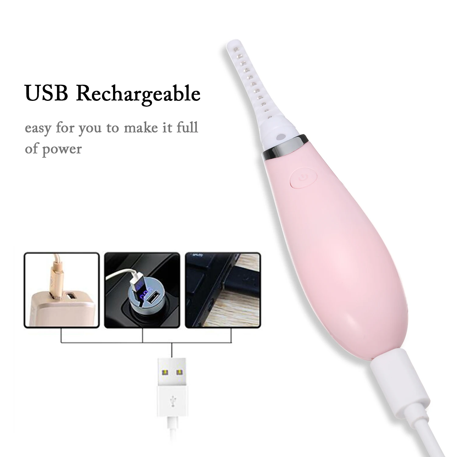 Electric Heated Eyelash Curler USB Rechargeable Heated Wire Eye Long Lasting Lashes Curler Brush Styling Curling Iron Makeup