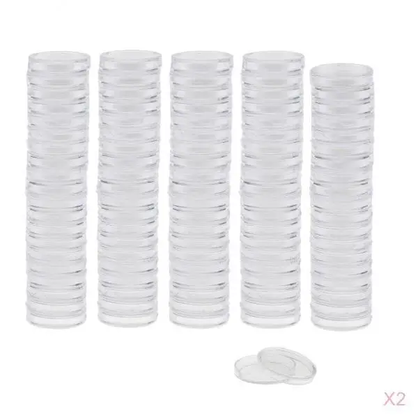 200pcs 19mm Plastic Clear Round Coin Case Capsule Storage Holder Containers