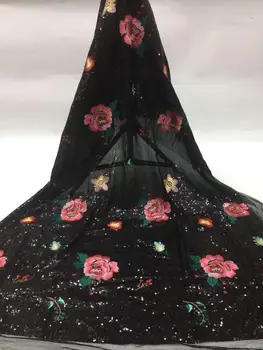 

newest sequin Modern design French net lace fabric African sequins lace muti colore mbroidery tulle lace fabric for party dress