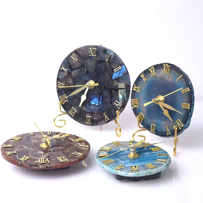 

5 Inch Agate Desk Clocks for Bedrooms Battery Operated Living Room Decor Table Clock Silent Sweep Dyed DEC663