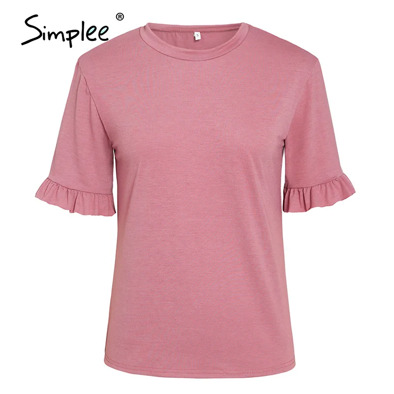 Simplee Women printed short sleeve round neck Shirt top Holiday beach summer style tops Cute square elegant solid slim shirts