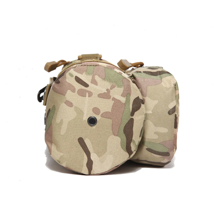 Camo Nylon Water Bag Pouch Metal Clip Molle Bottle Kettle Shoulder Bag Tactical Military Gears For Outdoor Travel Camping Hiking