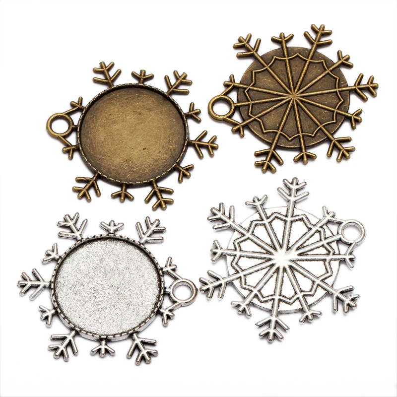 10pcs Snowflower Blank Base Cabochon Base Pendant Setting for 25mm Glass Cabochon Cameo DIY Necklace Making