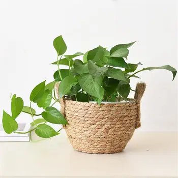 

Handwoven Basket Hand Plant Basket Woven Straw Basket Desktop Storage Baskets For Flower Pot Floor Indoor Plant Home Decoration