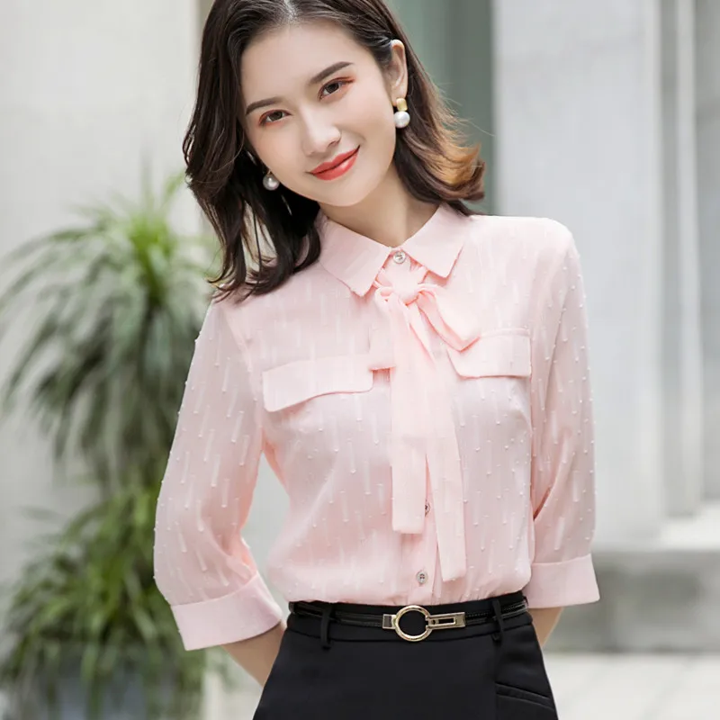 New Fashion Women Shirt Blusas Mujer De Moda 2022 Half Sleeve Chiffon  Blouses Office Ladies Camisas Work Tops