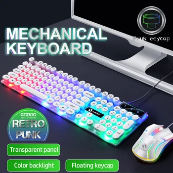 Teclado con cable USB para juegos, periférico con luces LED de Color, retroiluminado, Punk, redondo, sensación mecánica, para PC y portátil