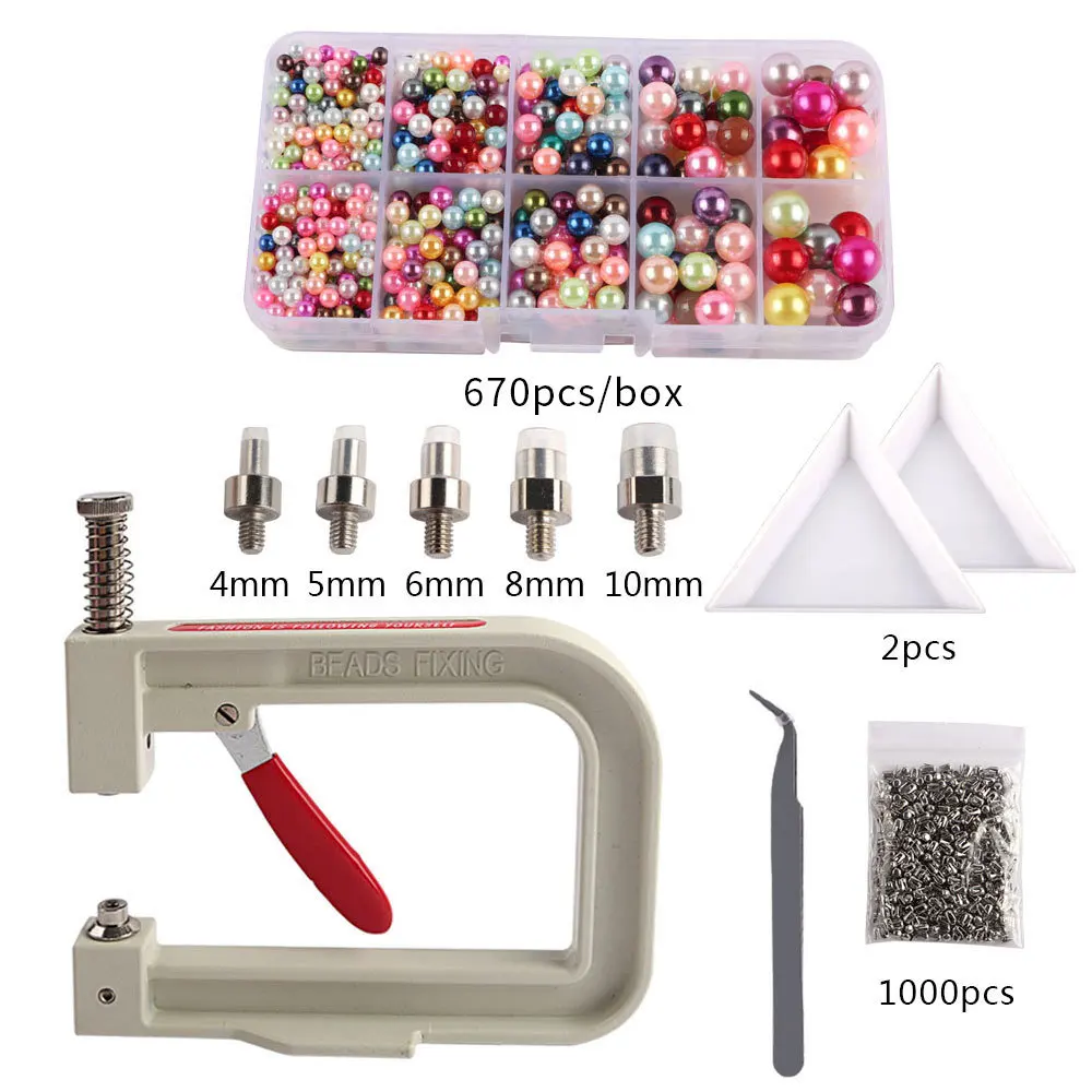 Imitation ABS Pearl Bead Nailing Hole Free Ball Claw Nail Set DIY Portable Handmade Press Manual Drilling Machine For Clothes